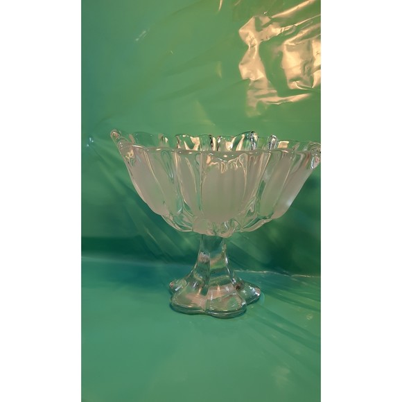 Mikasa Tulip Footed Compote,Satin to Clear, Frosted Candy Dish 7.5" Tall Bowl - Picture 2 of 8